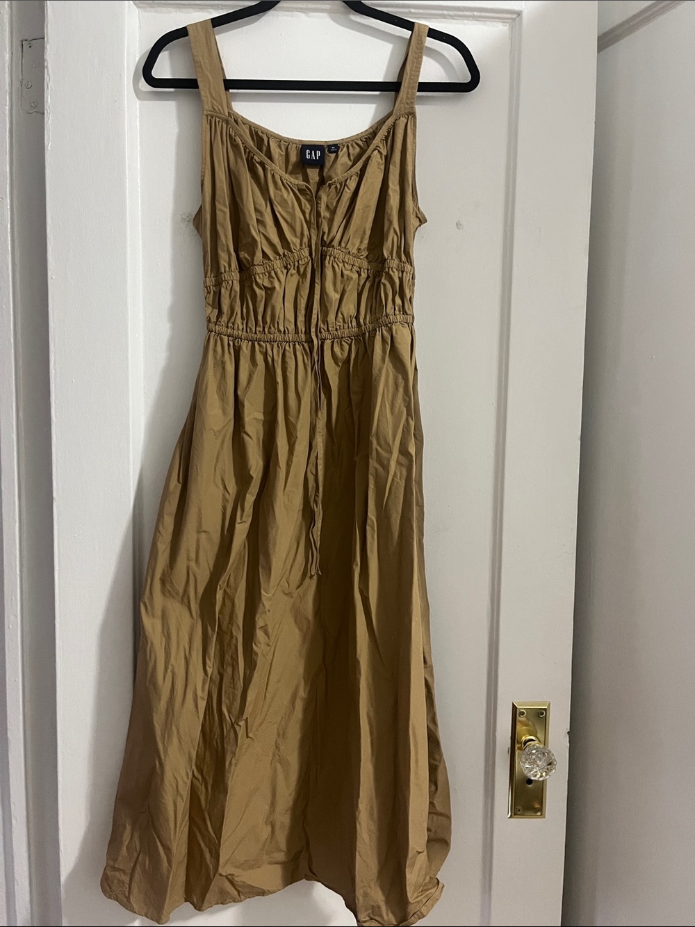 GAP Smocked Tie-Front Midi - Tan/Khaki - size Medium